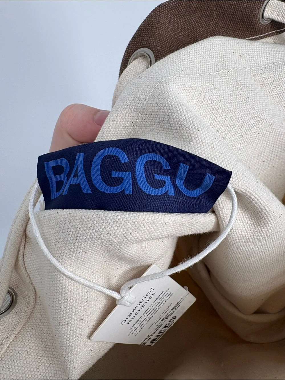 BAGGU Canvas Cowprint Drawstring Backpack - Brown & Cream